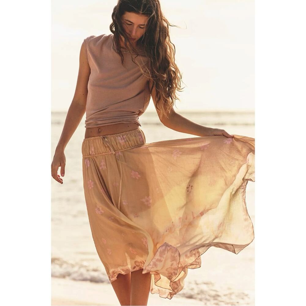 Free People Bohemian 70s FP One Kaia Asymmetrical Midi Skirt Desert Mirage XL - Picture 2 of 13